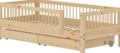 FLEXA RAW Classic Einzelbett 90x200 cm mit 3/4 Streben Absturzsicherung und Schubladen natur