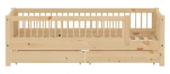 FLEXA RAW Classic Einzelbett 90x200 cm mit 3/4 Streben Absturzsicherung und Schubladen natur