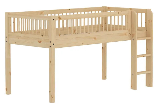 FLEXA RAW Classic Halbhohes Bett 90x200 cm mit Streben Absturzsicherung natur
