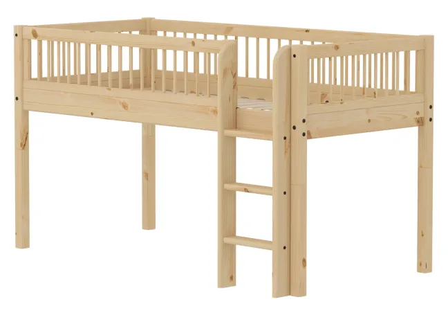 FLEXA RAW Classic Halbhohes Bett 90x200 cm mit Streben Absturzsicherung natur