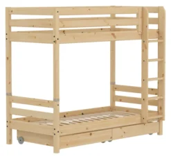 FLEXA RAW Classic Hohes Etagenbett mit Schubladen natur