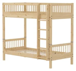 FLEXA RAW Classic hohes Etagenbett 90x200 cm mit Streben Absturzsicherung natur