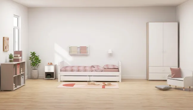 FLEXA White Einzelbett 90x200cm mit zwei Schubladen weiß