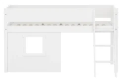 FLEXA White halbhohes Bett mit Schrägleiter, Baumhaus Panelen und Rillen Absturzsicherung weiß