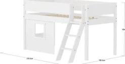 FLEXA White halbhohes Bett mit Schrägleiter, Baumhaus Panelen und Rillen Absturzsicherung weiß