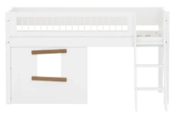 FLEXA White halbhohes Bett mit Schrägleiter, Baumhaus Panelen und Streben Absturzsicherung weiß/Eiche