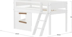 FLEXA White halbhohes Bett mit Schrägleiter, Baumhaus Panelen und Streben Absturzsicherung weiß/Eiche
