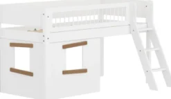 FLEXA White halbhohes Bett mit Schrägleiter, Baumhaus Panelen und Streben Absturzsicherung weiß/Eiche