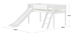 FLEXA White halbhohes Bett mit Schrägleiter, Rutsche und Rillen Absturzsicherung weiß