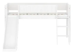 FLEXA White halbhohes Bett mit Schrägleiter, Rutsche und Rillen Absturzsicherung weiß