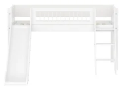 FLEXA White halbhohes Bett mit Schrägleiter, Rutsche und Streben Absturzsicherung weiß