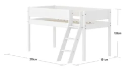 FLEXA White halbhohes Bett mit Schrägleiter und Rillen Absturzsicherung weiß