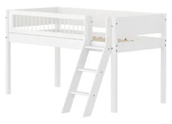 FLEXA White halbhohes Bett mit Schrägleiter und Streben Absturzsicherung weiß