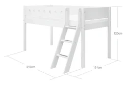 FLEXA White halbhohes Bett mit Schrägleiter weiß