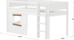 FLEXA White halbhohes Bett mit senkrechter Leiter, Baumhaus Panelen und Streben Absturzsicherung weiß/Eiche