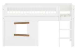 FLEXA White halbhohes Bett mit senkrechter Leiter, Baumhaus Panelen und Streben Absturzsicherung weiß/Eiche