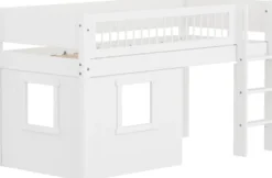 FLEXA White halbhohes Bett mit senkrechter Leiter, Baumhaus Panelen und Streben Absturzsicherung weiß