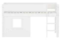 FLEXA White halbhohes Bett mit senkrechter Leiter, Baumhaus Panelen und Rillen Absturzsicherung weiß