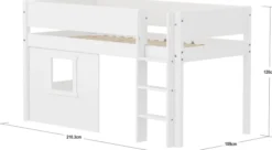 FLEXA White halbhohes Bett mit senkrechter Leiter, Baumhaus Panelen und Rillen Absturzsicherung weiß