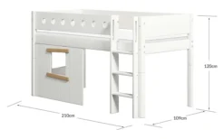 FLEXA White halbhohes Bett mit senkrechter Leiter und Baumhaus Panelen weiß/Eiche