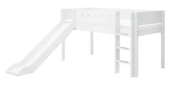 FLEXA White halbhohes Bett senk. Leiter und Rutsche weiß