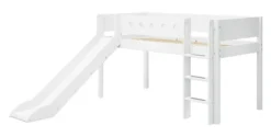 FLEXA White halbhohes Bett senk. Leiter und Rutsche weiß