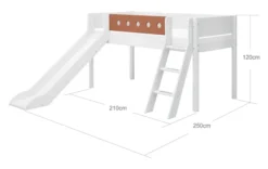 FLEXA White halbhohes Bett 90x200 cm mit Schrägl. und Rutsche weiß/rotviolett Sale