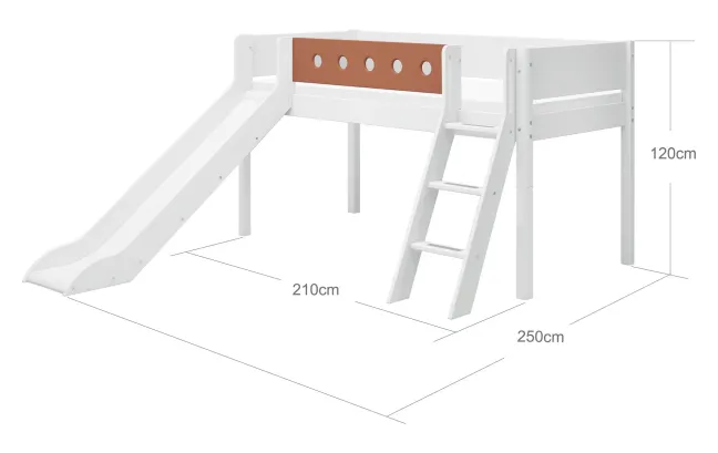 FLEXA White halbhohes Bett 90x200 cm mit Schrägl. und Rutsche weiß/rotviolett Sale