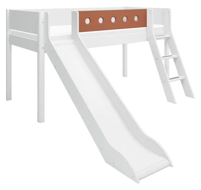 FLEXA White halbhohes Bett 90x200 cm mit Schrägl. und Rutsche weiß/rotviolett Sale