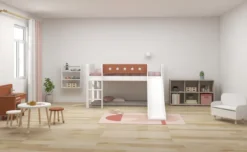 FLEXA White halbhohes Bett 90x200 cm mit senk. Leiter und Rutsche weiß/rotviolett Sale
