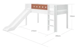 FLEXA White halbhohes Bett 90x200 cm mit senk. Leiter und Rutsche weiß/rotviolett Sale