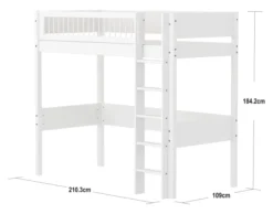 FLEXA White Hochbett 90x200cm mit Streben Absturzsicherung weiß