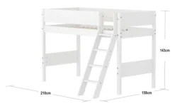 FLEXA White Mittelhohes Bett mit Schrägleiter und Rillen Absturzsicherung weiß
