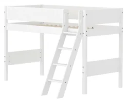 FLEXA White Mittelhohes Bett mit Schrägleiter und Rillen Absturzsicherung weiß