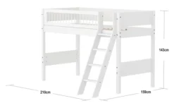 FLEXA White Mittelhohes Bett mit Schrägleiter und Streben Absturzsicherung weiß