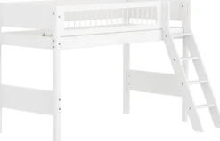 FLEXA White Mittelhohes Bett mit Schrägleiter und Streben Absturzsicherung weiß