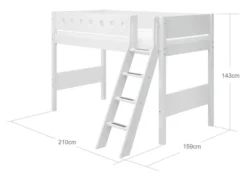 FLEXA White Mittelhohes Bett mit Schrägleiter weiß