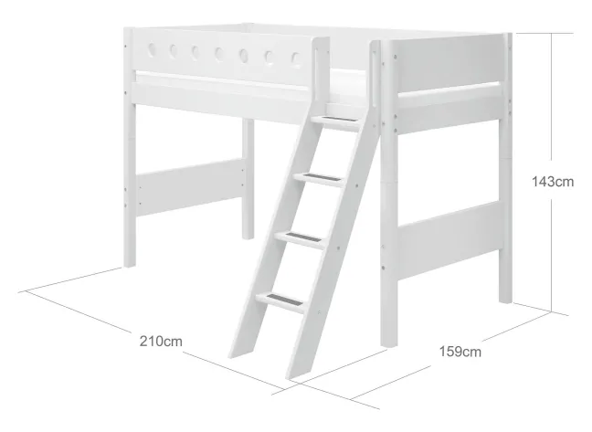 FLEXA White Mittelhohes Bett mit Schrägleiter weiß