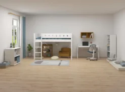 FLEXA White Mittelhohes Bett mit senkrechter Leiter weiß