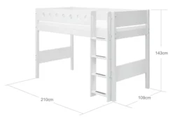 FLEXA White Mittelhohes Bett mit senkrechter Leiter weiß