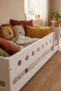 FLEXA White Montessori Bett 90x200cm mit 3/4 Abturzsicherung weiß