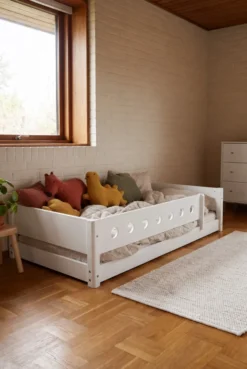 FLEXA White Montessori Bett 90x200cm mit 3/4 Abturzsicherung weiß