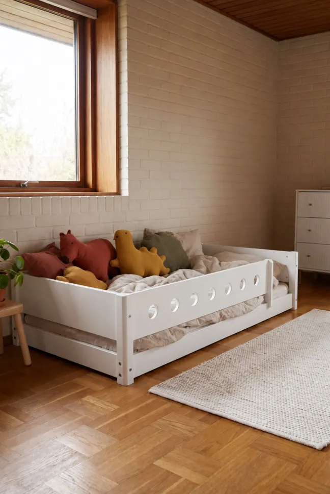 FLEXA White Montessori Bett 90x200cm mit 3/4 Abturzsicherung weiß