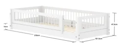 FLEXA White Montessori Bett 90x200cm mit Streben und 3/4 Absturzsicherung weiß