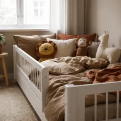 FLEXA White Montessori Bett 90x200cm mit Streben und 3/4 Absturzsicherung weiß