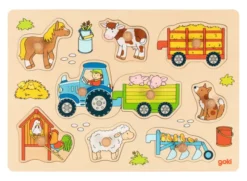 Goki Steckpuzzle Traktor mit Anhängern