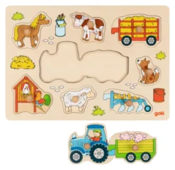 Goki Steckpuzzle Traktor mit Anhängern
