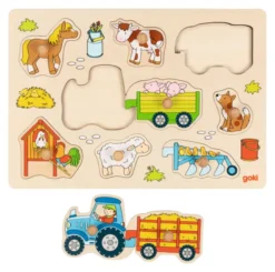 Goki Steckpuzzle Traktor mit Anhängern