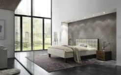 Hasena Noah Polsterbett 180x200cm Fußhöhe: 20cm Nussbaum geölt/Pepe beige