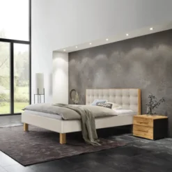 Hasena Noah Polsterbett 180x200cm Fußhöhe: 25cm Wildbuche natur geölt/Pepe beige